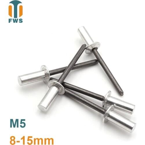 10 PCS M5 8-15mm DIN EN ISO 15973 GB /T 12615.1 Aluminum Steel Closed End Blind Rivets With Break Pull Mandrel Protruding Head