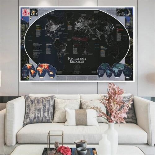 150*100cm 1998 Population and Resource Map of The World Wall Art Poster Non-woven Canvas Painting School Supplies Home Decor