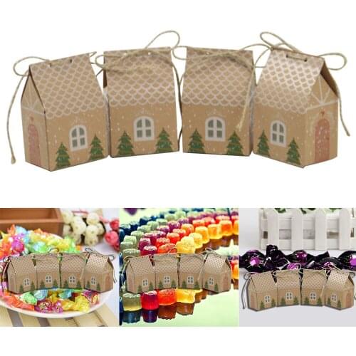 20/50 Pcs Christmas Candy Packaging House-shaped Jewelry Food Bread Bags Kraft Paper Gift Bags
