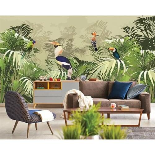 Beibehang Custom 3D wallpaper retro rainforest parrots palm leaf living room TV background wall 3d wallpaper papel de parede 3d