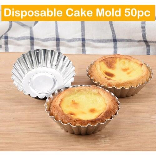 50PCS Nonstick Ripple Aluminum Alloy Egg Tart Mold Flower Shape Reusable Cupcake and Muffin Baking Tool Cup Tartlets Pans