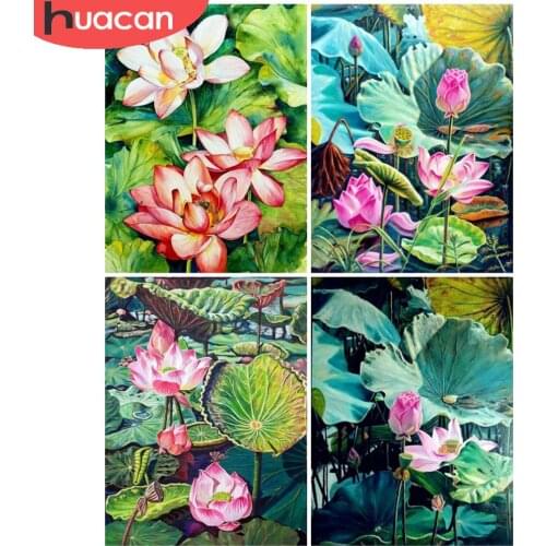HUACAN Full Drill Diamond Painting Lotus Pond Diamond Embroidery Mosaic Flower Cross Stitch Wall Stickers