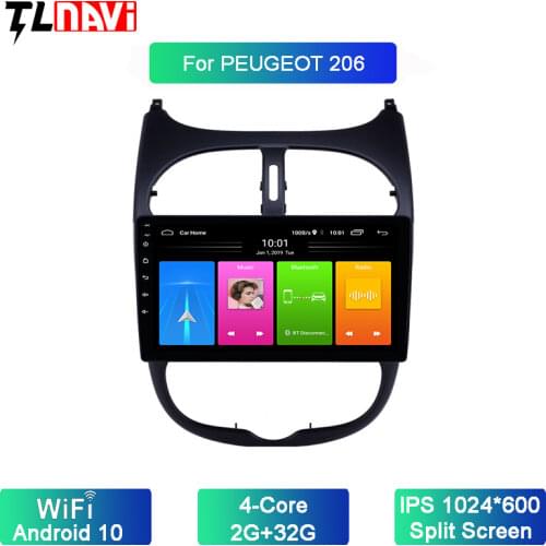GPS Autoradio IPS Touchscreen Car Radio Audio 9 inch Android 10 for Peugeot 206 2000-2016