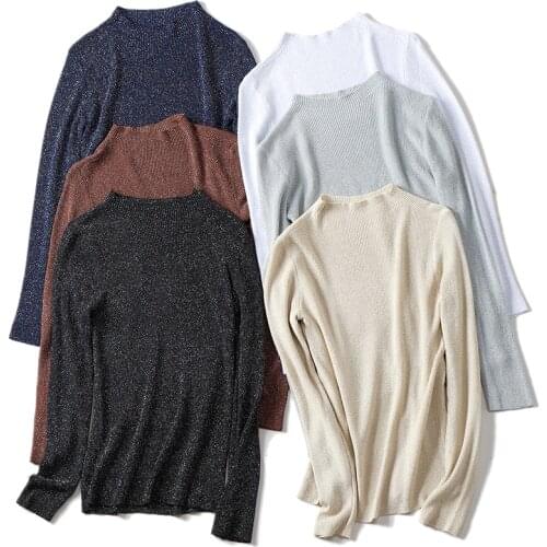 Shiny Lurex Autumn Winter Sweater Women Long Sleeve Pullover Women Tops Basic 2020 Winter Slim Knit Turtleneck Sweater Pull