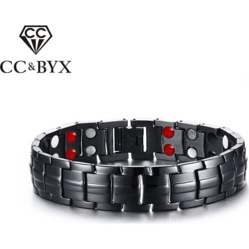 CC Bijouterie Bangles For Men 15mm Titanium Stainless Steel Double Row Magnet Black Bracelet Metrosexual Drop Shipping SBRM-005