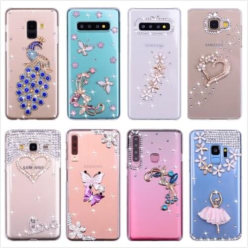 Flower Rhinestone Phone Case clear Cover For Samsung Galaxy A70 A50 A40 A20E J4 J6 A6 A7 2018 J7 A5 2017 S8 S9 Plus S10 Note 10