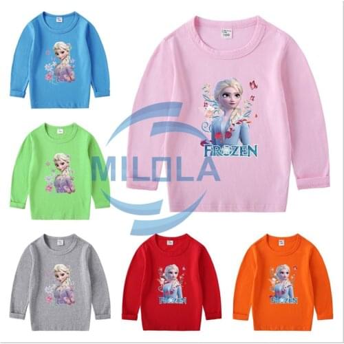 Disney Spring Frozen Elsa Anna Girls Tshirt Cotton Casual Long Sleeve Cartoon Children TShirt Girls Clothes Oullovers Outerwear