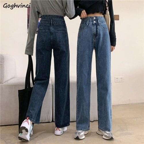 Jeans for Women Streetwear Harajuku Friends Elegant Button Office Lady Blue-gray All-match Sweet Students Vintage Comfortable