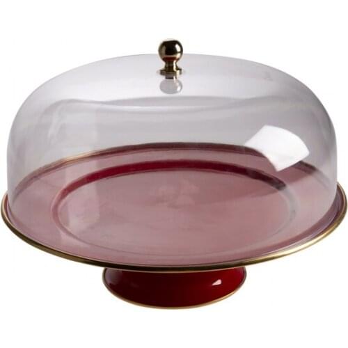Emsan Troy Enamel 30 cm Footed Cake Fanus Red