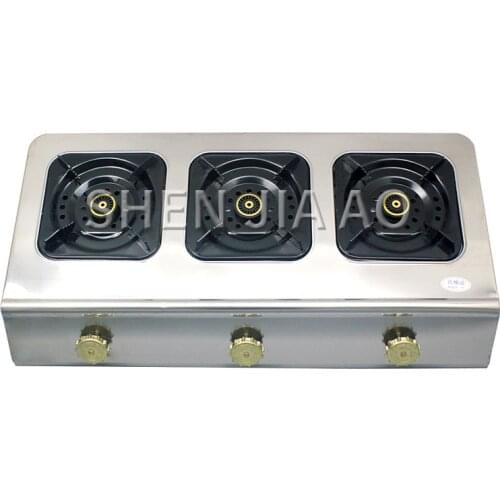 High-pressure three-hole gas stove Commercial desktop gas stove Stainless steel panel Large fire gas stove