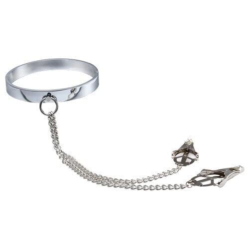 Happygo, Adult Games Male Cervical Collar with Nipple Clamp,Metal Collar+Breast Clip,Nipple Clip,Breast Clamp,Sex Toys 669