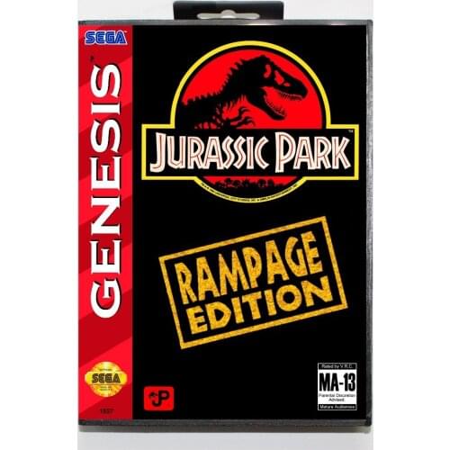 16 bit Sega MD game Cartridge with Retail box - Jurassic Park Rampage Edition game cart for Megadrive for Genesis system