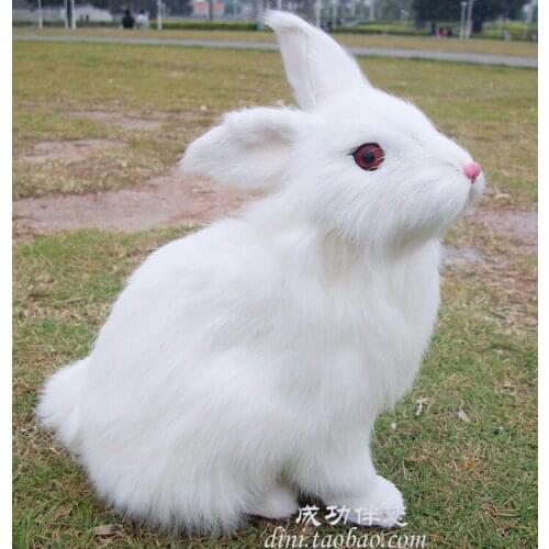 Simulation animal 22X15X13CM white rabbit toy polyethylene & furs handicraft house Decoration prop emulation doll gift w529