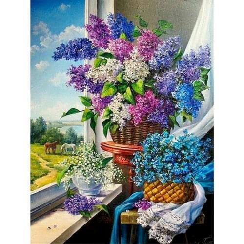 GATYZTORY 40x50cm oil painting by numbers Purple Flowers pictures by numbers On Canvas Room Decoration Frameless DIY Digital Pai
