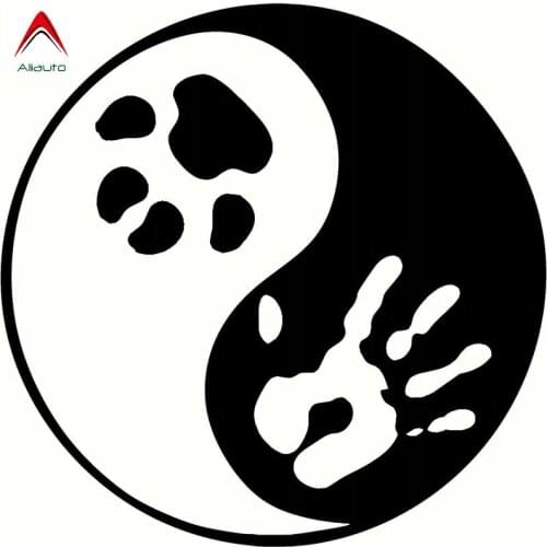 Aliauto Classic Car Stickers Yin Yang Pet Cat Dog Paw Print Sunscreen Anti-UV Decal Motorcycle Decorative Black/silver,14cm*14cm