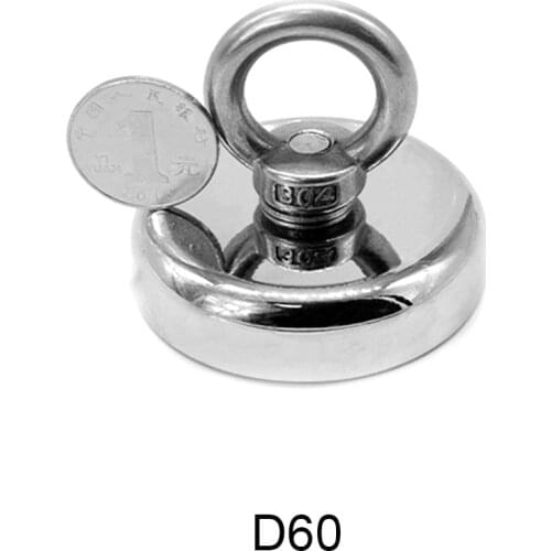 1PC D60 Round Strong Neodymium Magnet Salvage Magnet Deep Sea Fishing Magnets Holder Pulling Mounting Pot with Ring Eyebolt D60