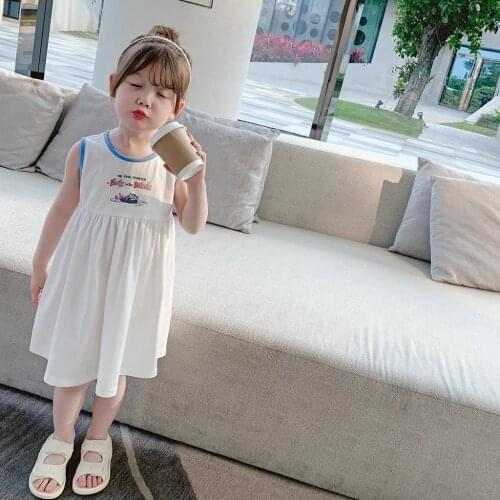 Baby Girls Summer Dress Kids Girls Sleeves Loose Casaual Holiday Dress Children Princess Vest Clothing Dress