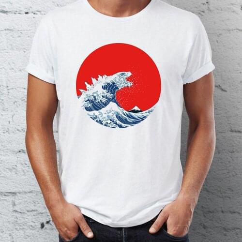 Summer Mens T-shirt Hokusai Kaiju The Great Wave Off Kanagawa Culture Tshirt Cool Tees Tops Harajuku Streetwear
