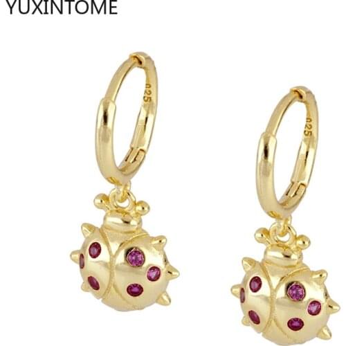 Cute Ladybug Earrings 925 Sterling Silver Ear Buckle Drop Dangle Insect Animal Hoop Earrings For Girls Kids Jewelry Gift