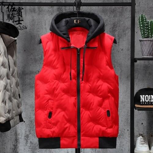 Fashion Vintage Down Cotton Vest Mens Winter Warm Hooded Sleeveless Padded Coats M-5XL Large Size Loose Tops Waistcoat Jackets