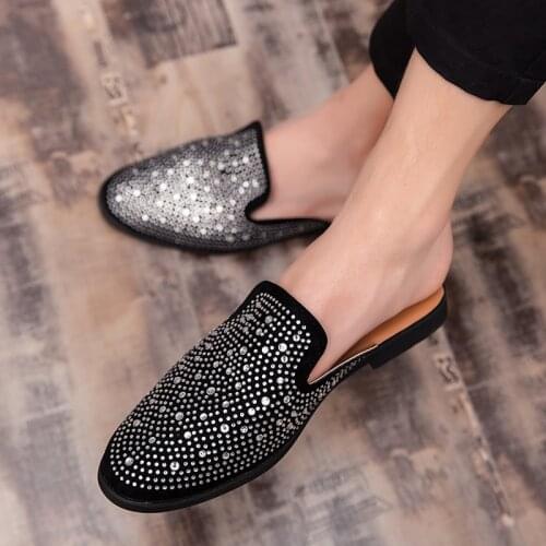 Hot Sale Mens Mules Lightweight Half Shoes for Man Breathable Slip-on Slippers Diamond Design Half Loafers Outdoor Flats Zapatos