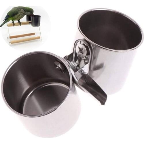 10 Set Stainless Steel Bird Water Feeder Dishes Parrot Pet Food Feeding Cups With Clamp Cage Hanging Bowl Dispenser Wholesale X2