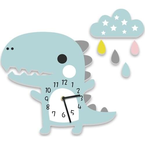 Cloud Drop Wall Clock Cute Cartoon Dinosaur Kids Clock For Girl Kindergarten Children Room Decor Living Room Stereo Mute Clock