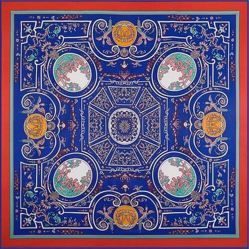 Newest Twill Silk Scarf Brand Women Geometric Maze Flowers Print Kerchief Fashion Turban Headband Large Hijab Square Scarf Femal