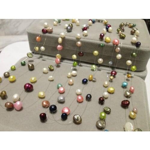 100% Natural Real Pearl Necklace Kids Necklace Girls Freshwater Pearl Necklace Colorful Multilayer Floating Pearl Necklace