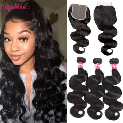 Peruvian Body Wave Hair Bundles With 4x4 Lace Closure 3 Bundles Human Hair With Closure Human Hair Extension