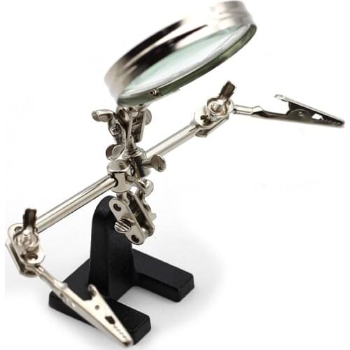 Helping Third Hand Tool Soldering Stand With Welding Magnifying Glass 2 Alligator Clips 360 Degree Rotating Adjustable