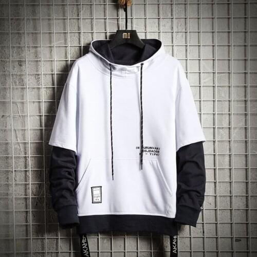 Casual Mens Hip Hop Hoodies Printed Sweatshirt Men Streetwear 2021 Autumn Spring Oversized Fake Two Piece Hoodie Men Pullovers
