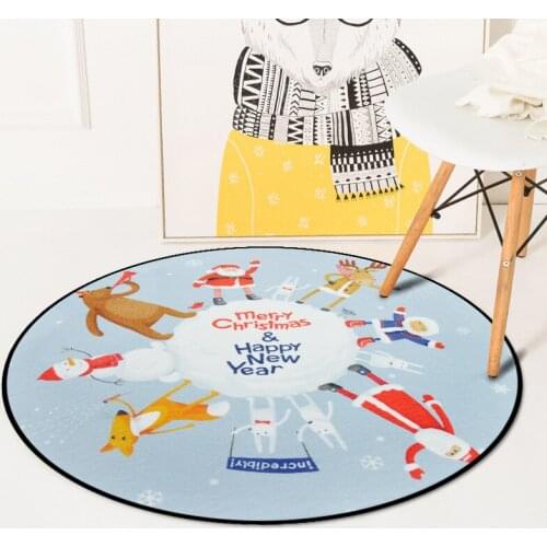 Christmas New Year Round Carpet Rock Mats Flannel Printed Area Rug Sound Insulation Pad For Music Room Bedroom Home Decorative