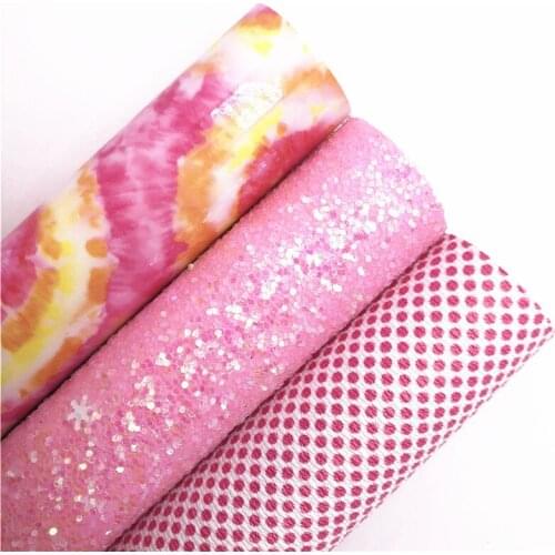 Pink Chunky Glitter Leather Fabric Glossy Tie-dyed Synthetic Leather Polka Dots Printed Leather For BOWS DIY 21X29CM G543