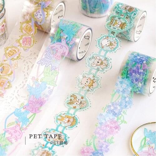 Kawaii Animal Beautiful Flower PET Tape Bullet Journal Masking Tape Adhesive Tape DIY Scrapbooking Decoration Washi Stickers