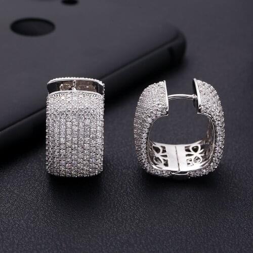 Janeklly trendy Geometric square aros Hoop Earrings For Women Accessories Cubic Zirconia Earrings Jewelry pendientes mujer moda