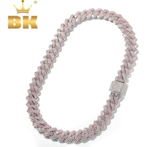 THE BLING KING Micro Paved Cubic Zirconia Two-Tone Prong Link Choker Cubans 13mm White & Pink Necklace Women Luxury Jewelry