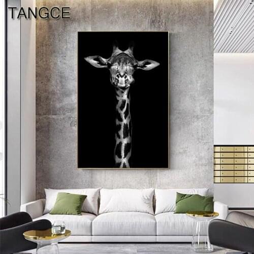 Nordic Black n White Animal Poster Canvas Art Zebra Giraffe Elephant Rhino Wall Pictures for Living Room Abstract Wall Art Decor