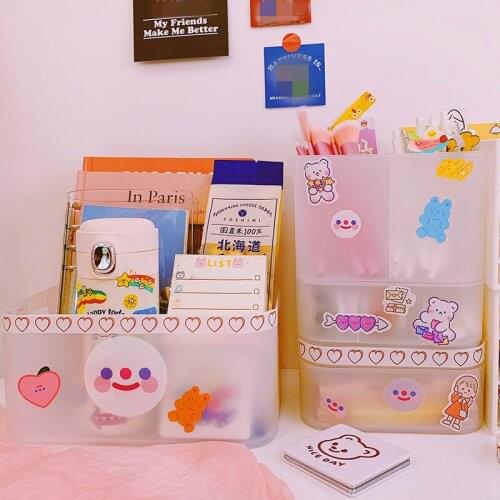 Students Dormitory Desktop Transparent Makeup Brush Lipstick Storage Box Girls Home Office Cute Pen Holder Sundries Oraganizer