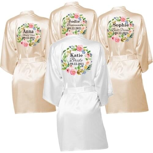 Flower Print Custom Name Bridal Party Robes Bridesmaid Robes Wedding Party Personalized Favors gift Bride Team Robe