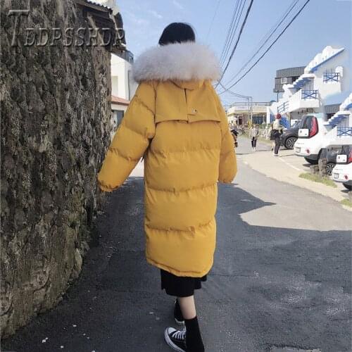 High Street Fashion Winter Hooded Parkas Cotton-padded Casual Long Jacket Fleece Fur Hooded Parka