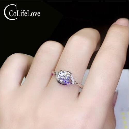 CoLife Jewelry Elegant Moissanite Jewelry 925 Silver Moissanite Ring for Wedding 1ct Real Moissanite Silver Ring Gift for Woman