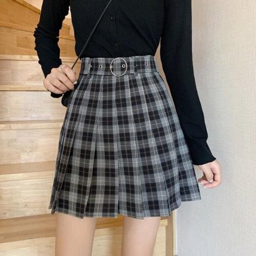 Goth Skirt Plaid Pleated Mini Skirts Harajuku Grunge Winter Autumn Women Skirts Gothic Streetwear High Waist Fashion Short Skirt