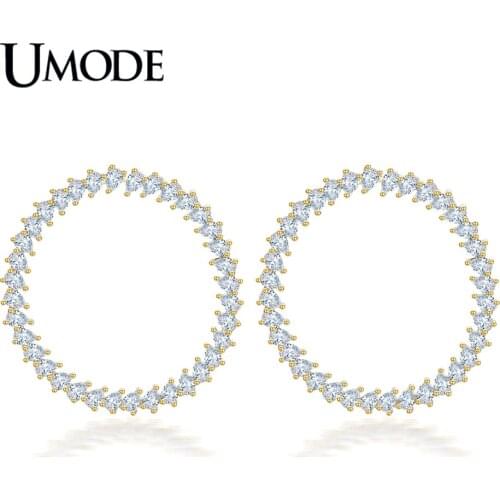 UMODE New Fashion Round Open Stud Earrings for Women White Gold Color Paved CZ Zircon Loop Adjustable Earring Jewelry AUE0650