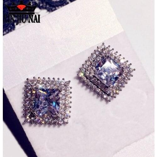 Full Zircon Crystal Square pendants Earrings for Women Charm Earrings Jewelry Gift Wholesale christmas gifts for women