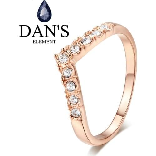 DANS ELEMENT Austrian Crystals Copper Rose Gold Color Fashion Heart Wedding Rings for Women healthful Anti Allergies #RG90025