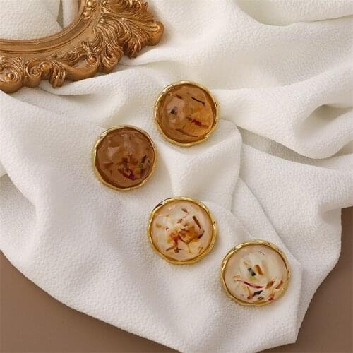 2021 Korean New Vintage Transparent Resin Button Stud Earrings For Women Fashion Jewelry Round Geometric Oorbellen Pendientes