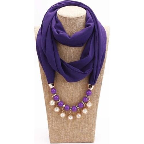 Womans scarf handkerchief chiffon hijab Jewelry Necklace Resin Beads Pendant Scarves Bohemia Head Scarf HONGHUACI