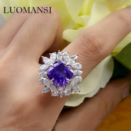 4CT Natural Amethyst Female Ring 100%-S925 Sterling Silver 18K Gold Jewelry Exquisite for Craftsmanship Anniversary Party