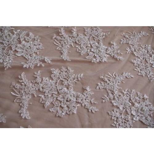 1 yard Bead Embroidered Wedding Dress Fabric Bridal Cord Face Fabric Super Gorgeous Lace Fabric, DZF005